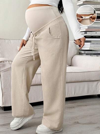 SHEIN Autumn And Winter Adjustable Waist Pocket Loose Casual Pants For Pregnant Women Comfy Pants Pregnant Outfits Pregnancy Clothing Maternity Pants Pregnancy Pants