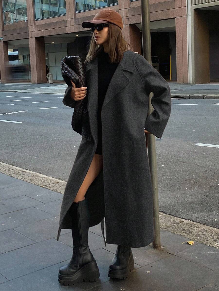 DAZY 女士时尚通勤大衣，配腰带，秋冬款