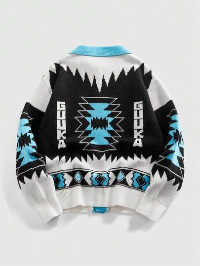 Street Life Men's Cardigan Sweater With Pop Art Surreal Pattern