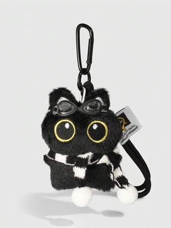 Kawaii 1 pezzo Ciondolo carino a forma di gatto pilota nero, portachiavi punk rock 3D a forma di gatto nero, decorazione per cordino, regalo di compleanno o festività per animali