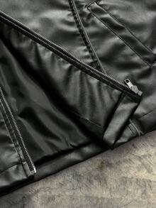 AXEPEAK 加大码男士几何印花PU皮革拉链长袖夹克