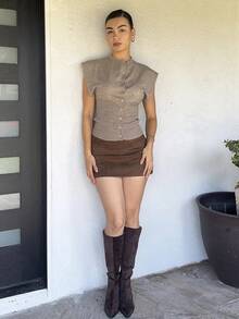 Andrea Bello Women's Casual Minimalist Button-Front Batwing Sleeve Knit Sweater Vest, Everyday Wear,Four Seasons,Fall Tops,Business Casual Women Going Out Tops Women,Tops For School - Grey - View 6