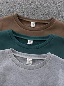SHEIN 6 件儿童/青少年男童休闲纯色百搭长袖连帽衫和松紧腰裤百搭套装，3 种颜色（红色、黑色、灰色），适合通勤、上学、休闲、旅行、运动、所有季节 - 彩色 - 查看 5