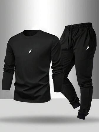Manfinity Sport Corelite Conjunto deportivo para hombre, camiseta de manga larga y pantalones con logo de moda