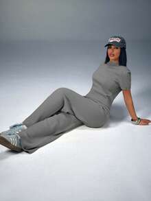 CasuGlow Women Comfy Cozy Drawstring Knit Top And Knit Short 2pcs Two Pieces Set - Grey - View 4