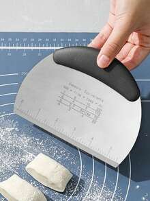 1pc Stainless Steel Half Circle Dough Scraper With Scale And Flat Edge For Cutting Dough, Frosting And Baking - Black - View 1