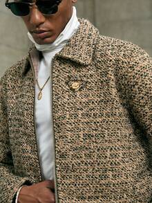 AKNOTIC Business Casual Men's Casual Fashion Street Loose Fit Drop Shoulder Zip-Up Jacket, Autumn/Winter, New Year Glamour - Black - View 2