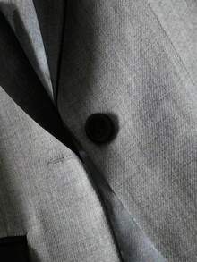 Franclia 女士休闲黑灰色拼接面料翻领口袋覆盖袖口翻领下摆条纹西装外套 - 灰色 - 查看 5