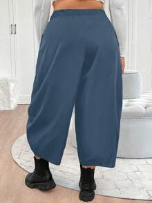 Elenzga Plus Size Women's Solid Color Wide Leg Harem Pants, New Vintage Loose Dad Jeans Lantern Pants - Blue - View 2