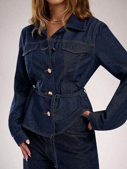 Avantive Fall/Autumn/Summer/Winter/Back To School/Concert Denim Jacket For Women/Going Out/Birthday/Costumes/Casual/Y2k/2000s//90S/Sexy/Western Wear Women/Boho/Country/Club/Office /Cocktail/Vintage/Bodycon/Rave Festival/Funny/Classy/Old Money/Streetwear/Vacation/Country Concert/Work /Modest/National Day New Year Party /Basic/Graduation/New Year /Denim Blouse/Women's Casual Button Waist Denim Jacket