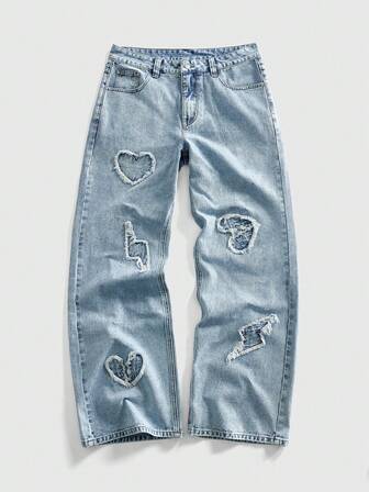 Street Life Jeans de mezclilla con lavado claro y parche bordado, estilo casual