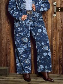 EMERY ROSE Quần Jeans Denim Họa Tiết Phương Tây Cổ Điển Cỡ Lớn Cho Nữ - Rửa tối - Xem 5