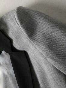 Franclia 女士休闲黑灰色拼接面料翻领口袋覆盖袖口翻领下摆条纹西装外套 - 灰色 - 查看 4