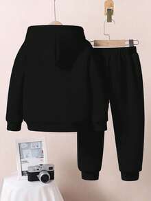 2 件套年轻男童休闲宽松星星印花连帽卫衣，秋冬 - 彩色 - 查看 3