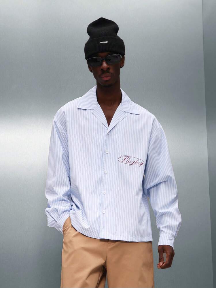 PLAYBOY X SUMWON Koszula w paski z długim rękawem i guzikami, z logo