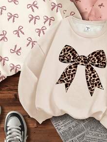 3pcs Sweatshirt Seri Pita Lucu untuk Anak Perempuan Remaja, Motif Leopard & Polka Dot Pink untuk Kembali ke Sekolah, Pullover Leher Bulat untuk Sekolah, Musim Gugur, Nyaman Lembut dan Hangat - MultiWarna - View 5