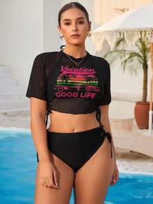 Swim Vcay Bộ đồ bơi bikini 3 mảnh họa tiết cây nhiệt đới cỡ lớn dành cho nữ, thời trang thường ngày khi đi biển - Nhiều màu - Xem 5