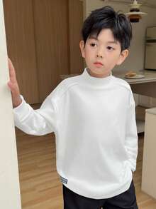 青少年男孩休闲韩版基础纯色立领加厚抓绒长袖T恤，适合秋春冬户外游玩休闲，性价比高