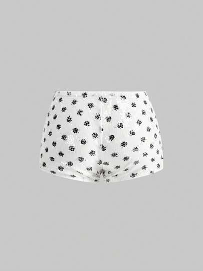 ROMWE Avant Short taille basse femme à pois pailletés vintage