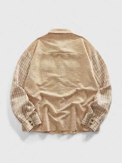 Street Life Veste chemise casual en mélange de laine patchwork pour hommes