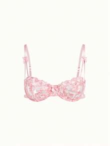 Bonmuse Ensemble de soutien-gorge en dentelle transparente à lacets avec broderie florale , lingerie pour femmes, idéal pour la Saint-Valentin, soutien-gorge ultra-fin kawaii