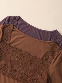 2pcs Lace Patchwork Elegant Women's Suit Set - Multicolor - View 5