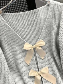 Franclia Sweater Kasual dengan Hiasan Pita dan Bahu Longgar, Musim Gugur/Musim Dingin - Light Grey - View 5