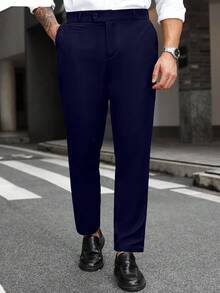 Manfinity Mode Plus Size Men's Solid Color Pocket Straight Loose Casual Pants - Navy Blue - View 3