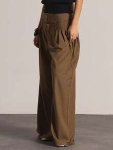 MUSERA Layered Low Rise Waist Band Pleated Wide Leg Trousers Autumn Winter Casual Going Out Everyday Night Out Sexy Cute Cosy Thanksgiving Christmas  Party New Year Fall