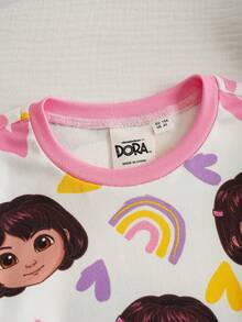 DORA | SHEIN 2 pièces/Set Haut à manches longues col rond avec figure de dessin animé mignonne pour jeune fille et legging en tricot. Ensemble de pyjama confortable et extensible - Blanc - Voir 3