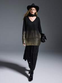 MYSTAURA Sweater Rajut Ombre Modis untuk Wanita, Cocok untuk Beraktivitas Sehari-hari, Musim Gugur/Dingin - Hitam - View 4