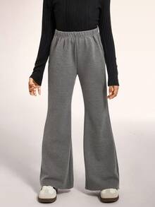 Radiana 2pcs Tween Girls' Casual All-Match Lined Flare Pants, Black And Gray Chic Outfits For Autumn/Winter - Multicolor - View 7