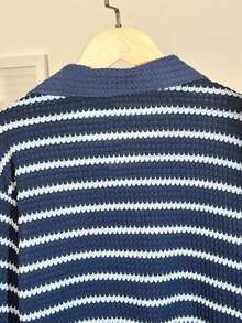 SHEIN 女童条纹 Polo 衫上衣，时尚穿搭，适合春秋季节 - 藍色 - 查看 4