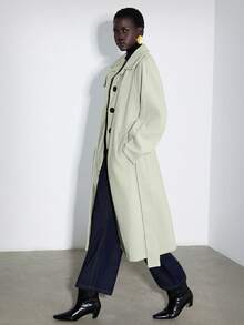 Lumivelle Women's Basic High Collar Raglan Sleeve Loose Fit Cinched Waist Waist Long Overcoat, Suitable For Commuting And Business, Autumn/Winter - Green - View 4