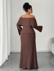 SHEIN Elenzya 1 Set Texturiertes Top, Off-Shoulder, und körperbetonter Rock in Große Größen, elegantes Zweiteiler Outfit