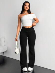 Flexra 大码女式松紧腰喇叭休闲百搭牛仔裤 - 黑色 - 查看 3