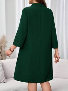 EMERY ROSE Váy tay 3/4 màu trơn cỡ lớn thường ngày - Màu xanh lá cây đậm - Xem 2