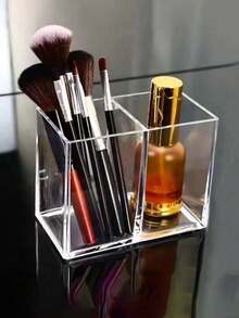1PC Transparent Acrylic Cosmetic Brush Holder, Desktop Vanity Organizer For Lipstick, Eyebrow Pencil, Skin Care Products And Makeup Mirror - transparent - View 8