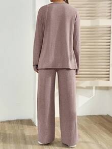 SHEIN 两件套孕妇休闲纯色上衣和裤子套装