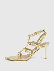 CUCCOO SZL Women's Fashion Pointed Toe Transparent Glass Jelly Gold Evening Party Commute Rhinestone Bow Work Shoes, Women's High Heel Sandals, Backless Sandals - Gold - View 4