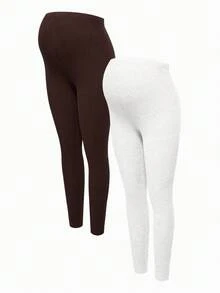 Modmama Pregnant Women's Solid Color Ribbed High Elasticity Casual Leggings - White - View 10