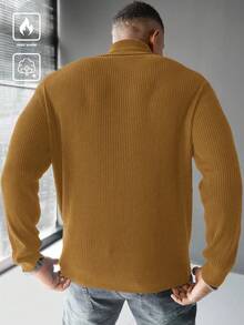 Manfinity Homme 加大码男士纯色休闲高领毛衣，秋冬男士高领衫，长袖上衣 - 棕色 - 查看 2