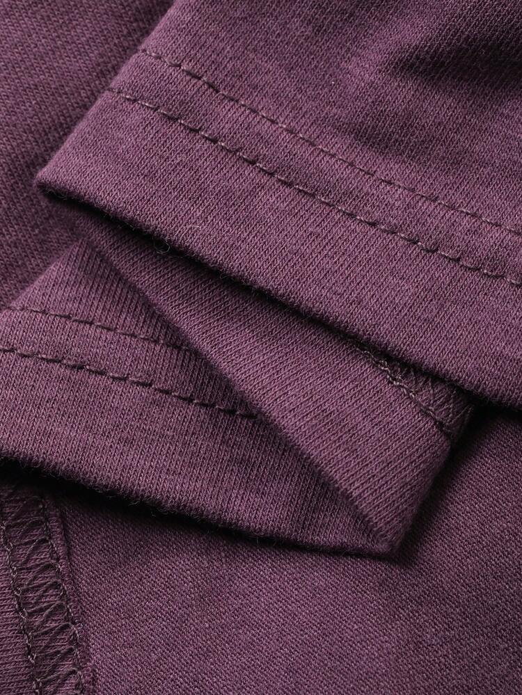 Dazy Plus 2pcs Plus Size Women Leopard Print Pants And Solid Color Loose Top Pajama Set, Purple, Winter Clothes