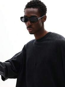 SUMWON Camiseta de Manga Longa Gola Redonda Regular Oversized para Sobreposição, Casual Streetwear