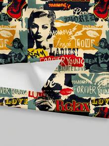 Slaydiva Plus Size Vintage Poster Print Leggings, Suitable For Autumn/Winter - Multicolor - View 4