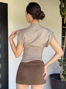 Andrea Bello Women's Casual Minimalist Button-Front Batwing Sleeve Knit Sweater Vest, Everyday Wear,Four Seasons,Fall Tops,Business Casual Women Going Out Tops Women,Tops For School - Grey - View 2