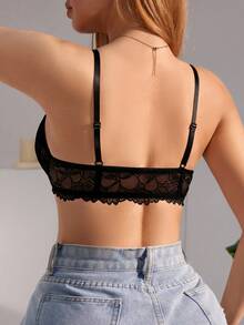 SHEIN 1 pieza Sujetador con cierre frontal con encaje y aros de mujer, de estilo minimalista y elegante - Negro - Ver 2
