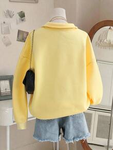 Lalippa Women's Cherry Embroidery Polo Neck Long Sleeve Warm Sweatshirt - Yellow - View 2