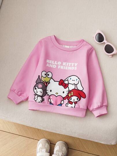 HELLO KITTY AND FRIENDS | SHEIN Baby Girl Casual Cute Cartoon & Letter Graphic Crew Neck Sweatshirt, Autumn