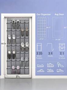 Graue Tür-Hängeorganizer für Schuhe, robuster Oxford-Stoff für Haltbarkeit - 6-35 Taschen bieten große Kapazität, Mesh-Rückseite verbessert die Belüftung. Platzsparendes Design passt in Schränke, Eingangsbereiche, Schlafzimmer, reduziert Unordnung. Einfach ohne Bohren zu installieren, hängt sicher an Türen. Ideal zum Aufbewahren von Schuhen, Socken, Accessoires, ein praktisches Geschenk für Einweihungen oder Organisationsliebhaber. - Grau - Übersicht 2